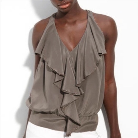 Anthropologie Tops - LEIFSDOTTIR ANTHROPOLOGIE Silk Gray Ruffled Top 0